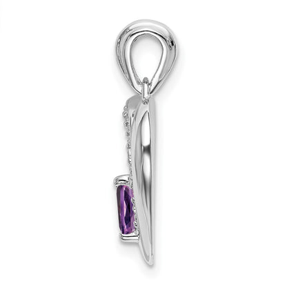 14k White Gold Amethyst and Real Diamond Heart Pendant