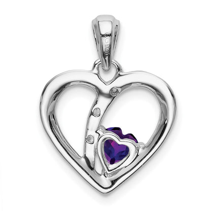 14k White Gold Amethyst and Real Diamond Heart Pendant