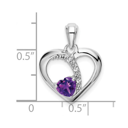 14k White Gold Amethyst and Real Diamond Heart Pendant