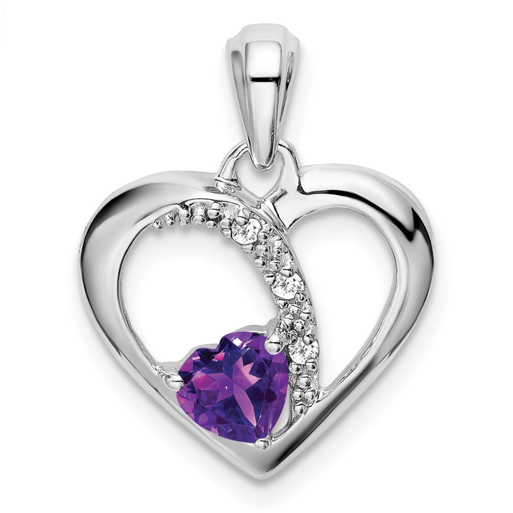 14k White Gold Amethyst and Real Diamond Heart Pendant