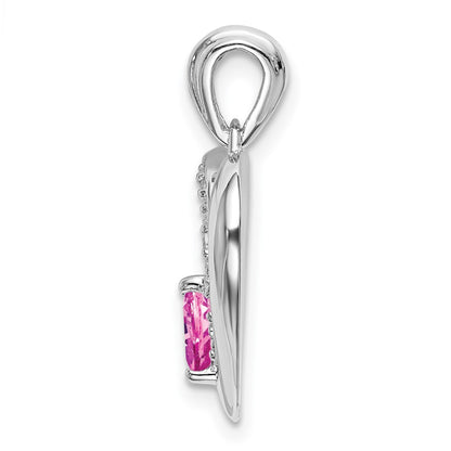 14k White Gold Created Pink Sapphire and Real Diamond Heart Pendant