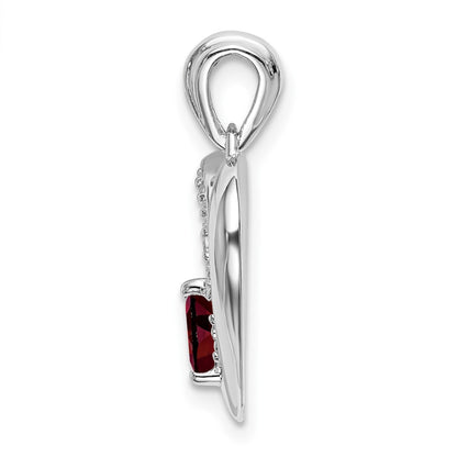 14k White Gold Garnet and Real Diamond Heart Pendant
