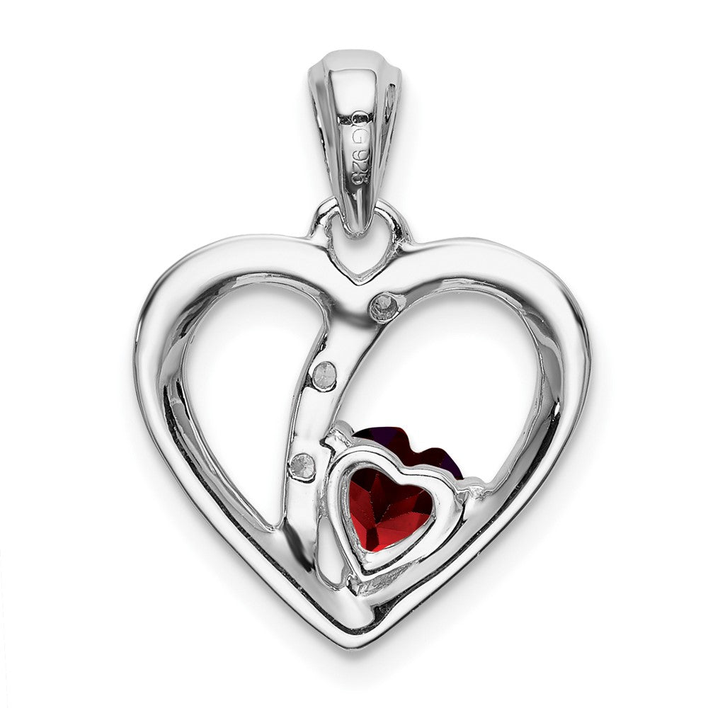 14k White Gold Garnet and Real Diamond Heart Pendant