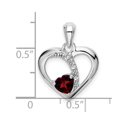 14k White Gold Garnet and Real Diamond Heart Pendant