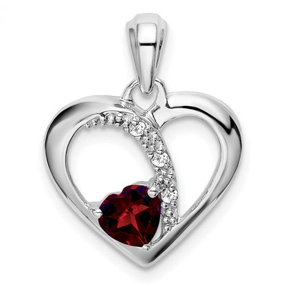 14k White Gold Garnet and Real Diamond Heart Pendant