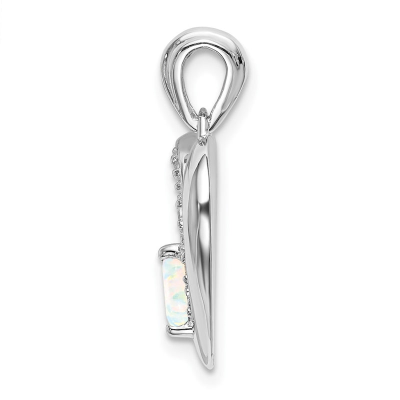 14k White Gold Created Opal and Real Diamond Heart Pendant