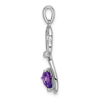 14k White Gold Amethyst and Real Diamond Heart Pendant