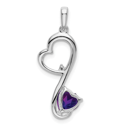 14k White Gold Amethyst and Real Diamond Heart Pendant