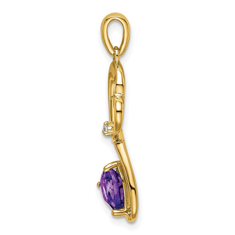 14K Yellow Gold Amethyst and Real Diamond Heart Pendant