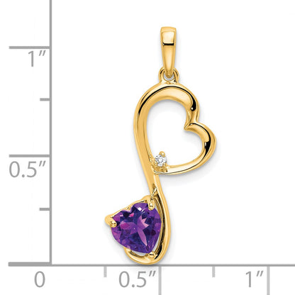 14K Yellow Gold Amethyst and Real Diamond Heart Pendant