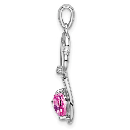 14k White Gold Created Pink Sapphire and Real Diamond Heart Pendant