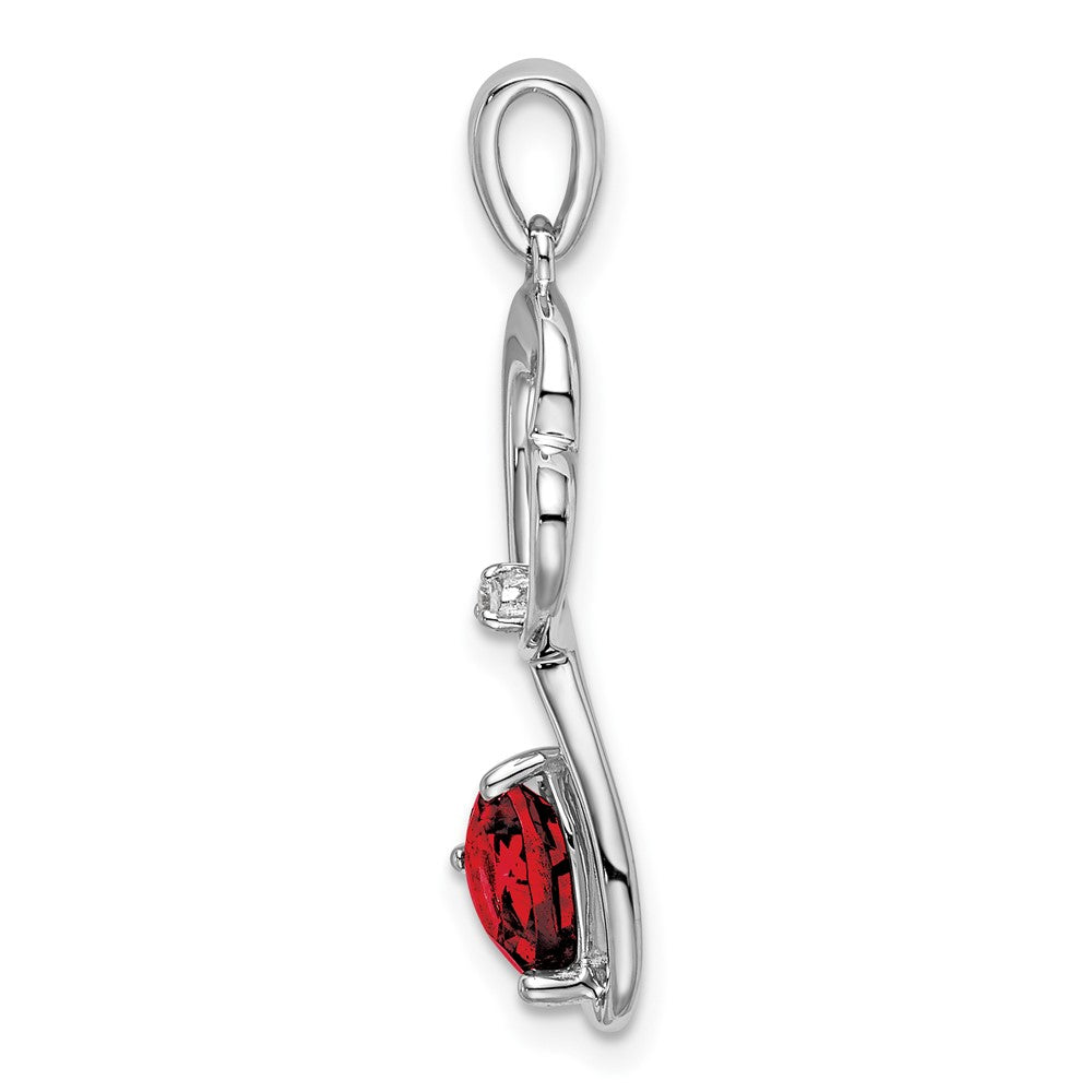 14k White Gold Garnet and Real Diamond Heart Pendant