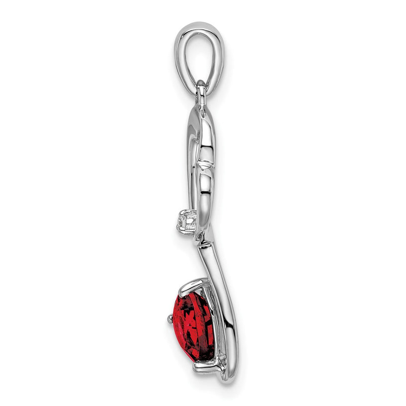 14k White Gold Garnet and Real Diamond Heart Pendant