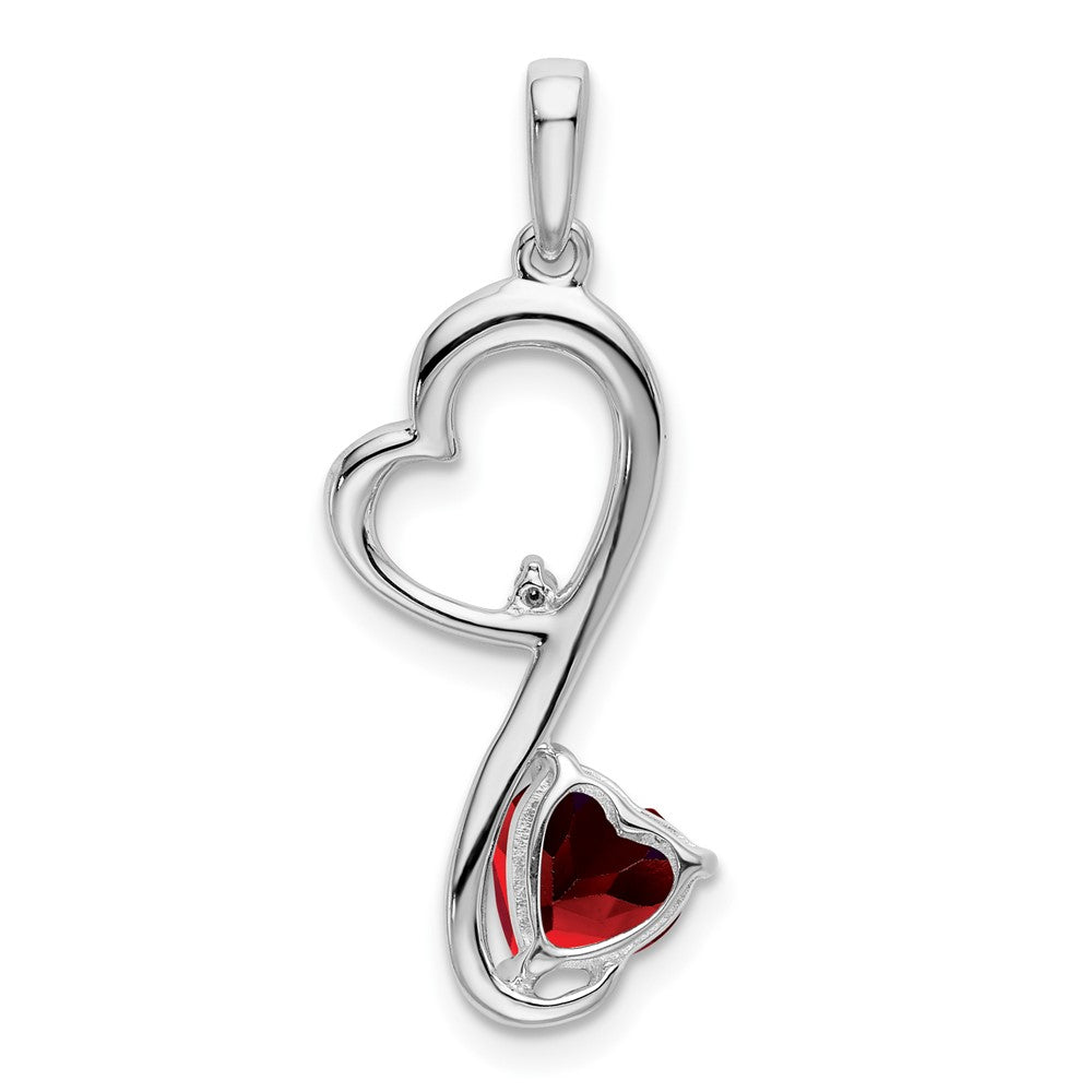 14k White Gold Garnet and Real Diamond Heart Pendant