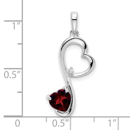 14k White Gold Garnet and Real Diamond Heart Pendant
