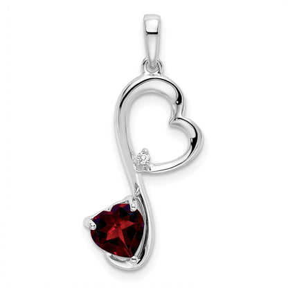 14k White Gold Garnet and Real Diamond Heart Pendant