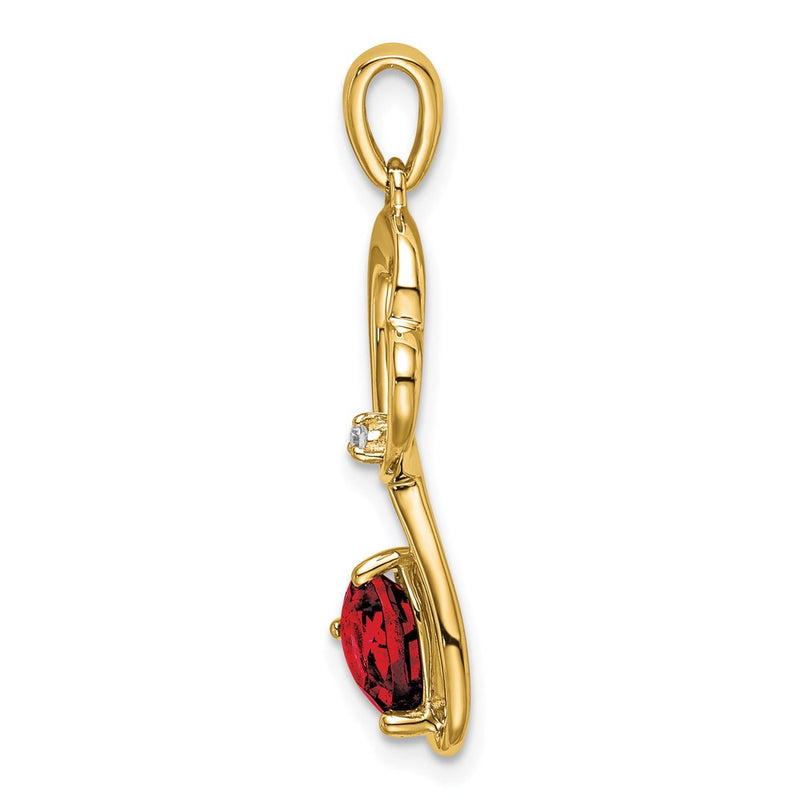14K Yellow Gold Garnet and Real Diamond Heart Pendant