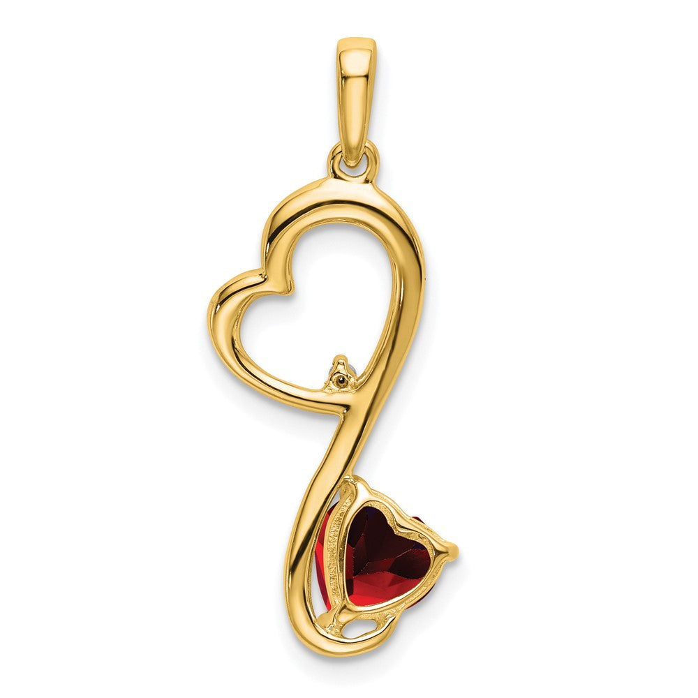 14K Yellow Gold Garnet and Real Diamond Heart Pendant