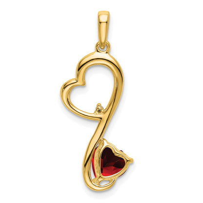 14K Yellow Gold Garnet and Real Diamond Heart Pendant