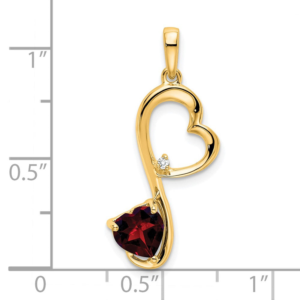 14K Yellow Gold Garnet and Real Diamond Heart Pendant