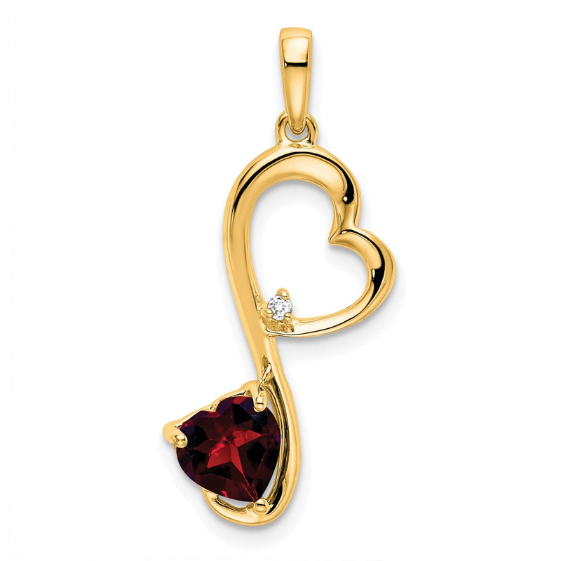 14K Yellow Gold Garnet and Real Diamond Heart Pendant