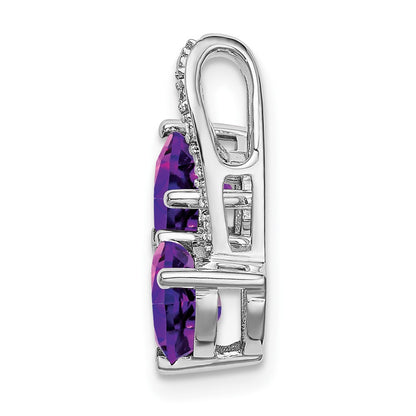 14k White Gold Amethyst and Real Diamond 2-Heart Pendant