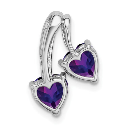 14k White Gold Amethyst and Real Diamond 2-Heart Pendant