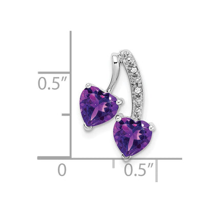 14k White Gold Amethyst and Real Diamond 2-Heart Pendant