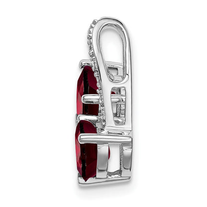14k White Gold Garnet and Real Diamond 2-Heart Pendant