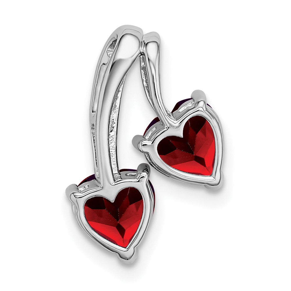 14k White Gold Garnet and Real Diamond 2-Heart Pendant