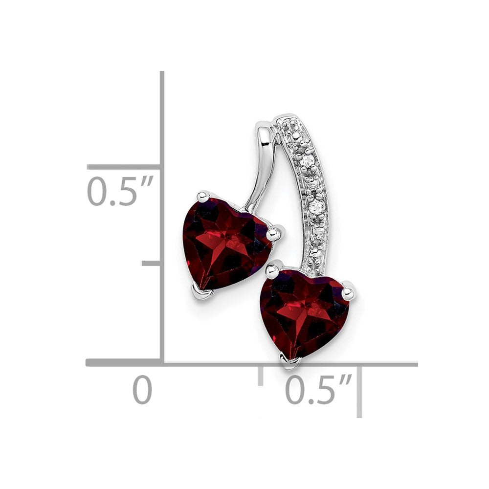 14k White Gold Garnet and Real Diamond 2-Heart Pendant