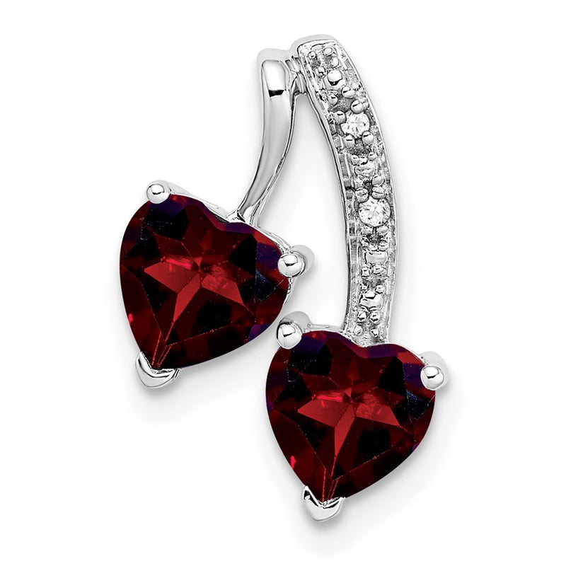 14k White Gold Garnet and Real Diamond 2-Heart Pendant