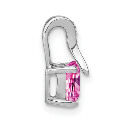14k White Gold Created Pink Sapphire and Real Diamond Heart Pendant
