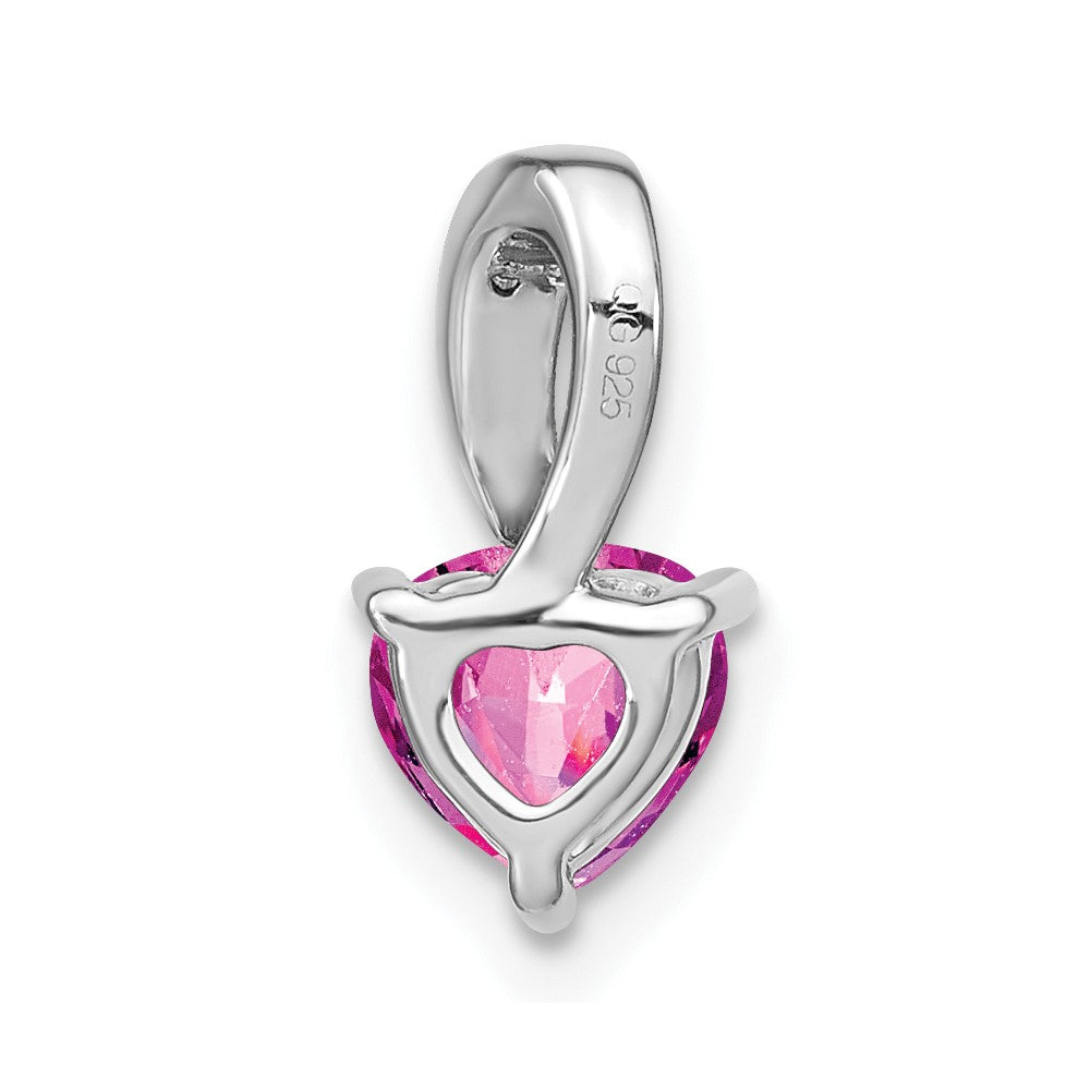 14k White Gold Created Pink Sapphire and Real Diamond Heart Pendant
