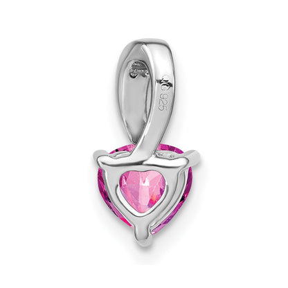 14k White Gold Created Pink Sapphire and Real Diamond Heart Pendant