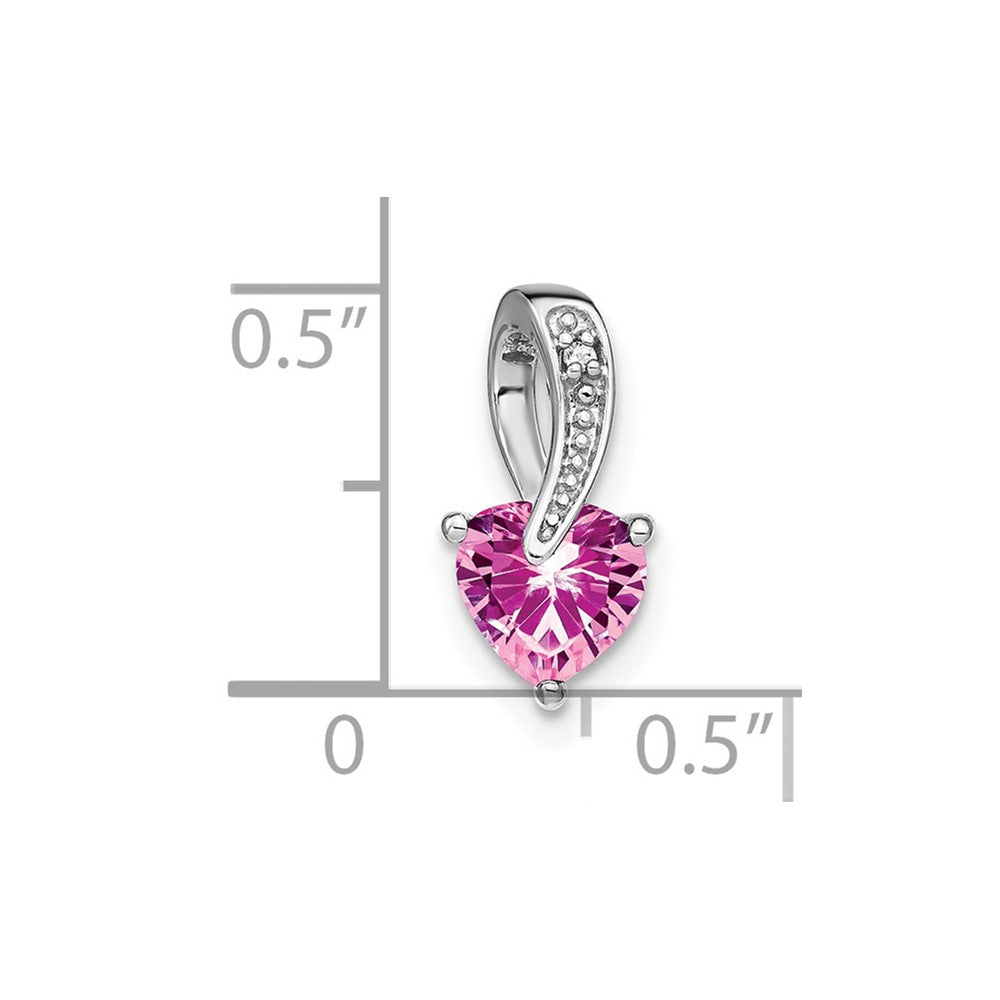 14k White Gold Created Pink Sapphire and Real Diamond Heart Pendant