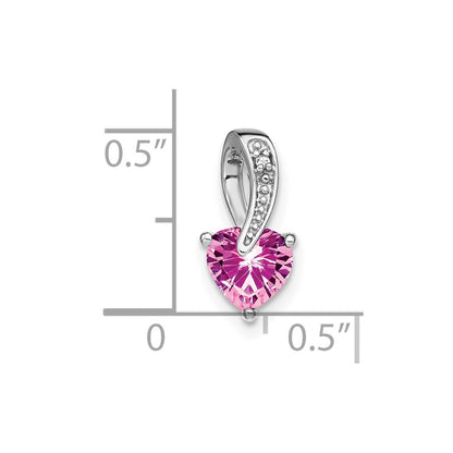 14k White Gold Created Pink Sapphire and Real Diamond Heart Pendant