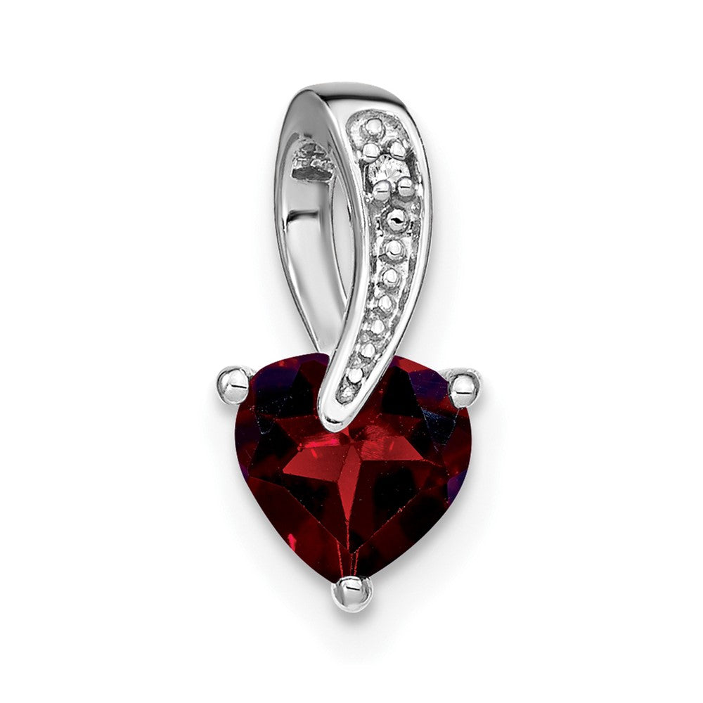 14k White Gold Garnet and Real Diamond Heart Pendant