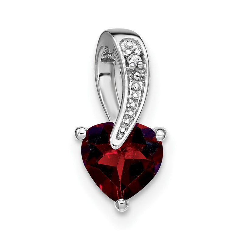 14k White Gold Garnet and Real Diamond Heart Pendant