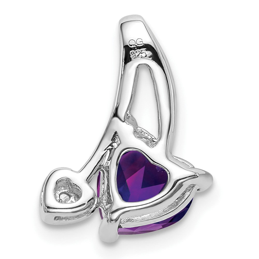 14k White Gold Amethyst and Real Diamond Heart Pendant