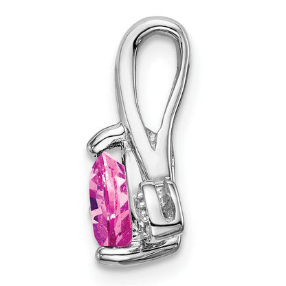 14k White Gold Created Pink Sapphire and Real Diamond Heart Pendant