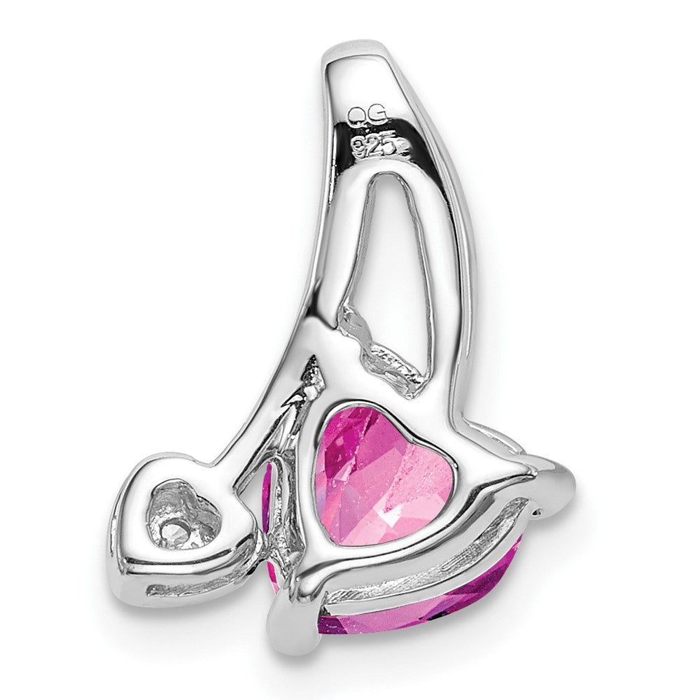 14k White Gold Created Pink Sapphire and Real Diamond Heart Pendant