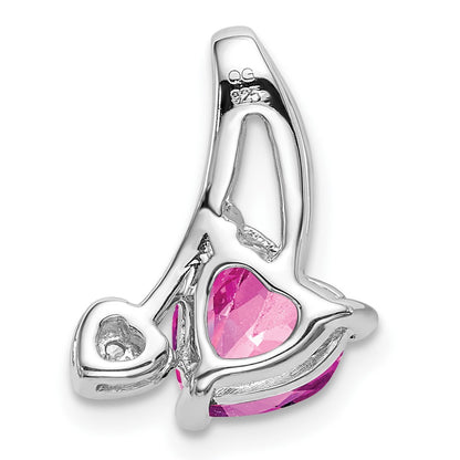 14k White Gold Created Pink Sapphire and Real Diamond Heart Pendant