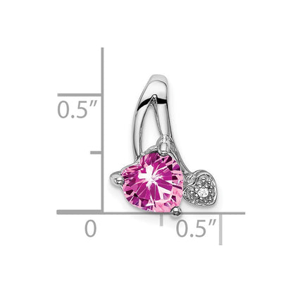 14k White Gold Created Pink Sapphire and Real Diamond Heart Pendant