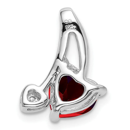 14k White Gold Garnet and Real Diamond Heart Pendant