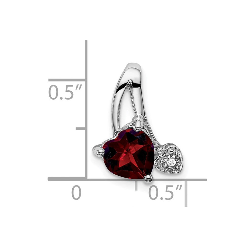 14k White Gold Garnet and Real Diamond Heart Pendant