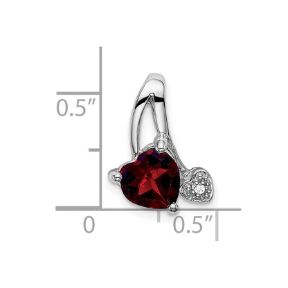 14k White Gold Garnet and Real Diamond Heart Pendant