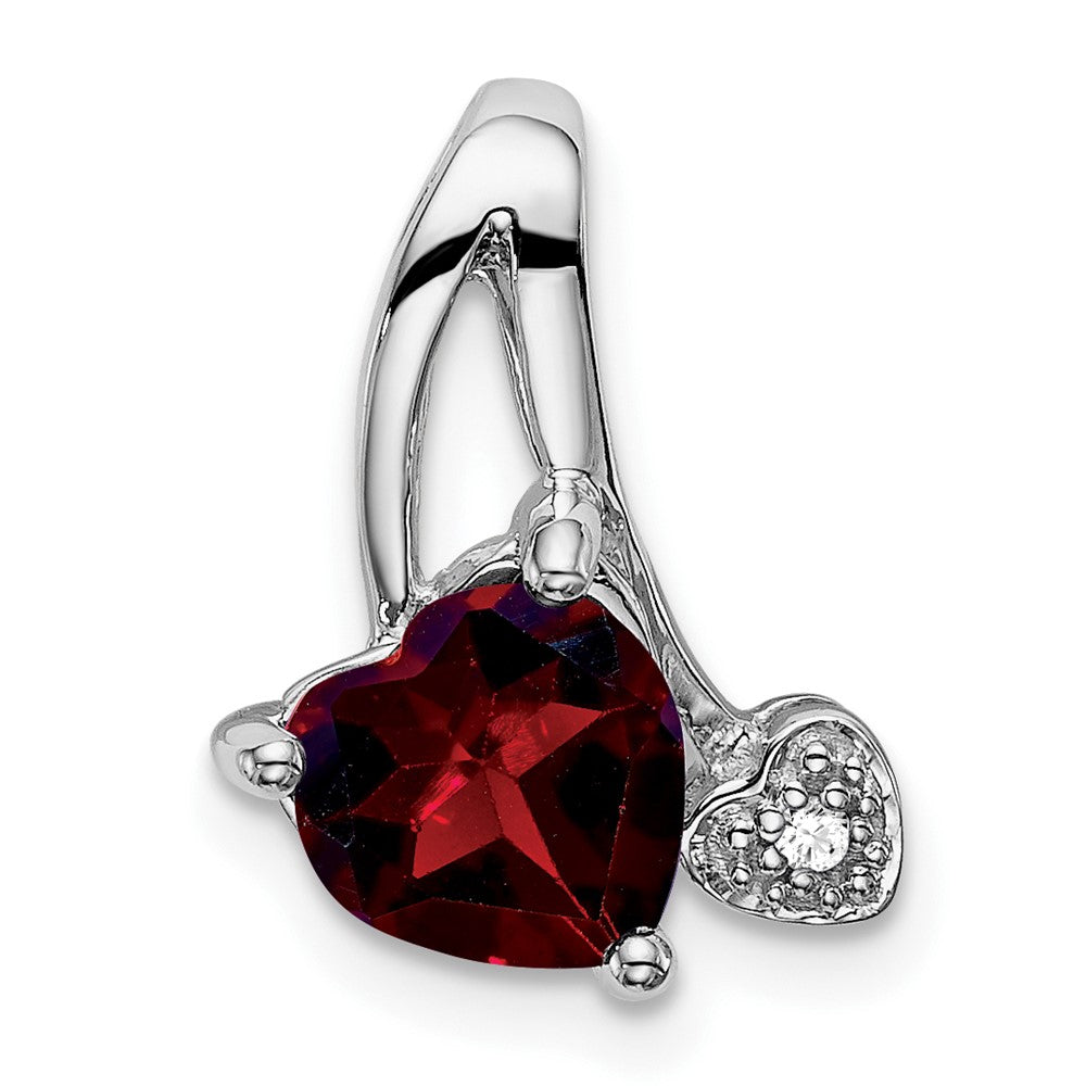 14k White Gold Garnet and Real Diamond Heart Pendant