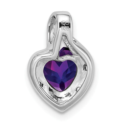 14k White Gold Amethyst and Real Diamond Heart Pendant