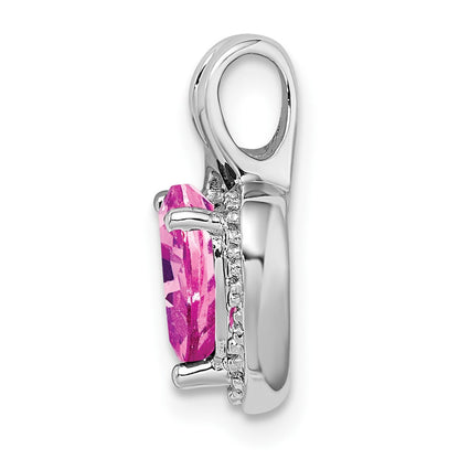 14k White Gold Created Pink Sapphire and Real Diamond Heart Pendant